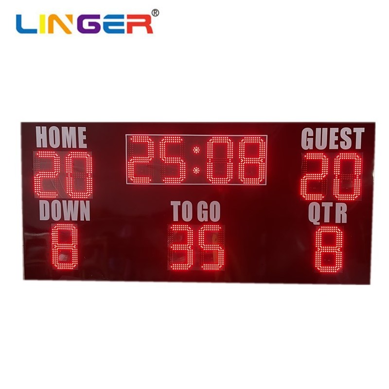 American Football Scoreboard met hoofdklok/score/down/Togo/Qtr