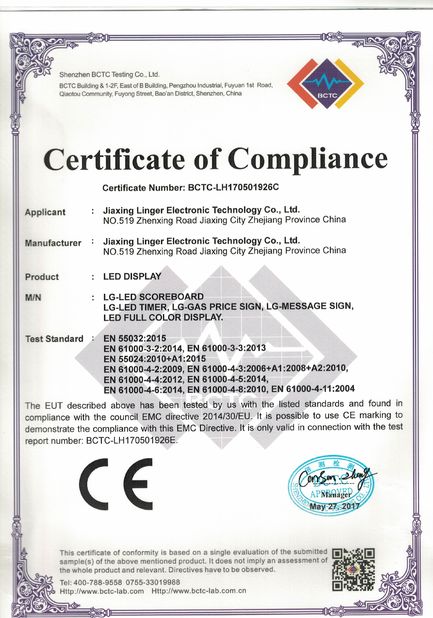 China Jiaxing Linger Electronic Technology Co., Ltd. certificaten