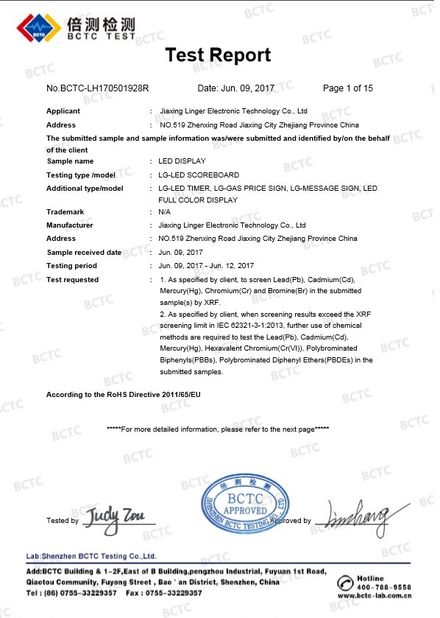 CHINA Jiaxing Linger Electronic Technology Co., Ltd. certificaten